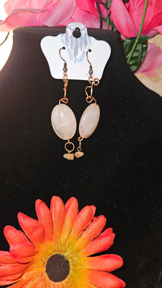 Beige Copper Stone Earrings