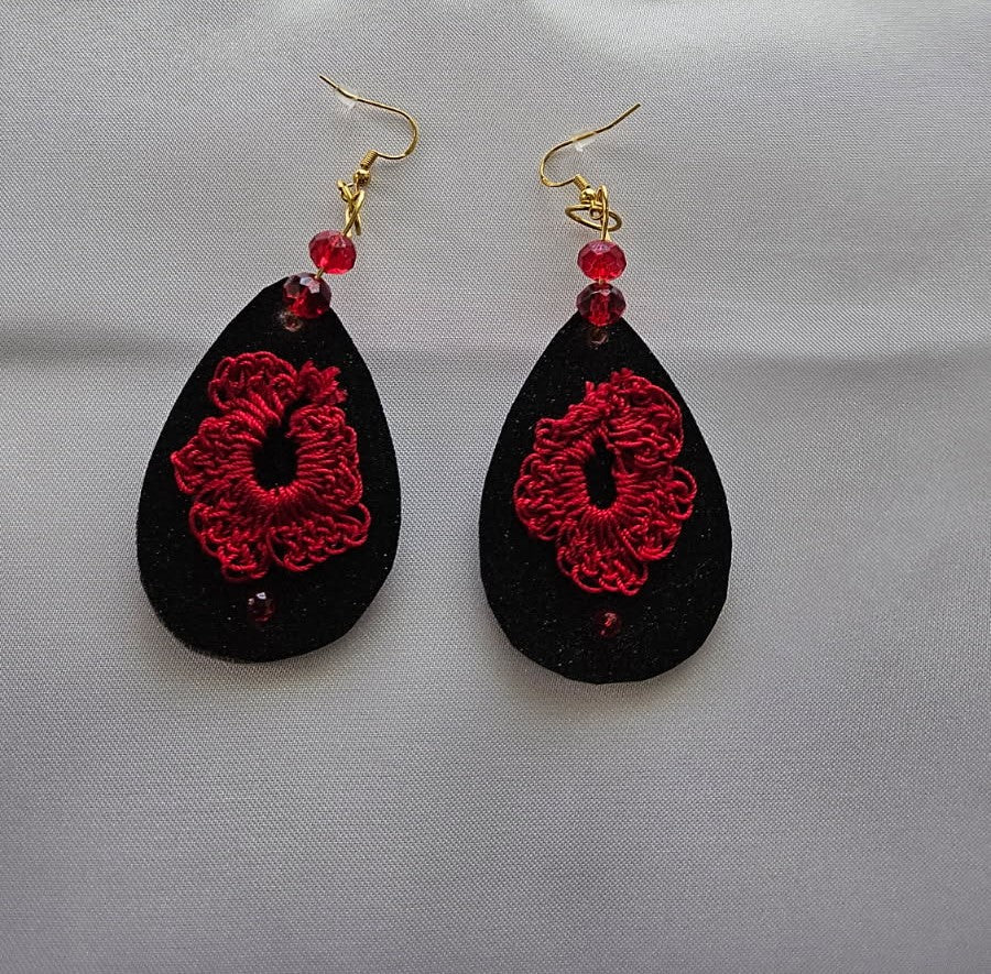 Black and Red Crochet Earrings