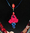 Blue Saphire and Red Crochet necklace